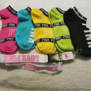 5 pairs of PINK Socks and Lanyard